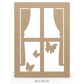 DS046 Kelebekli Pencere Dekoratif Duvar Süsü Ham Ahşap Boyanabilir Obje